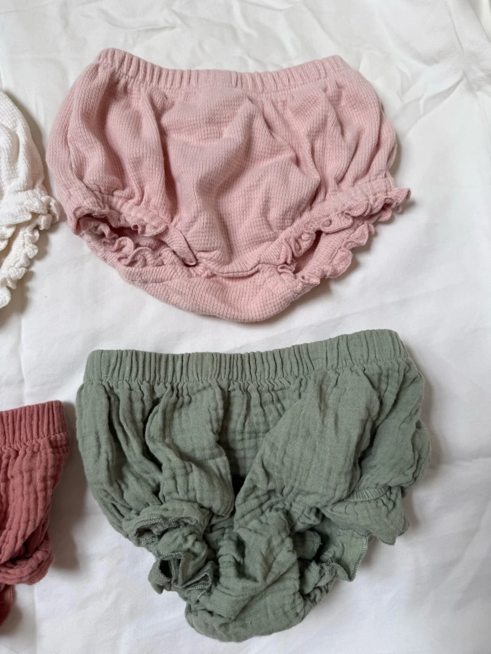 Baby Soft Ruffled Bloomers - Pink, White, Sage, Mauve